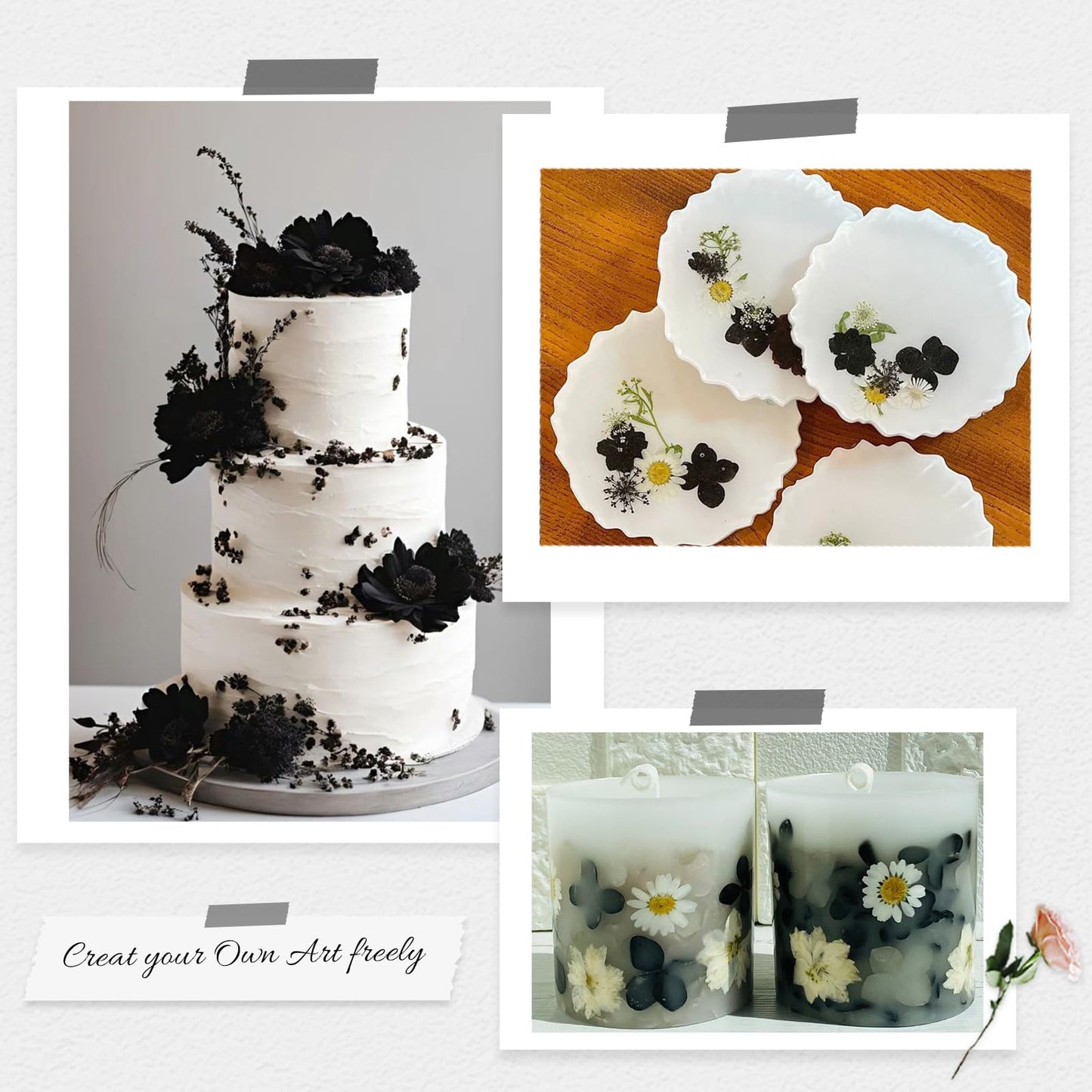 78 Pcs Black and White Dried Pressed Flowers with Tweezer, Halloween Themed Real Dried Flowers Leaves for DIY Crafts Resin Molds, Dried Flowers for Autumn Halloween Decorations