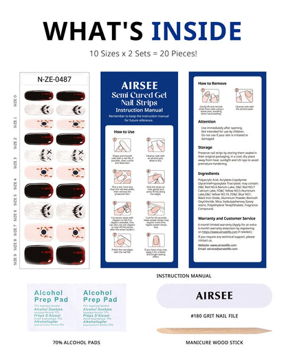AIRSEE Semi Cured Gel Nail Strips Kit(Blood Moon)-Works with Any UV Nail Lamps Light,Halloween Long Lasting, Easy to Apply & Remove - Includes 20Pcs 2 Prep Pads, Nail File & Wooden Stick