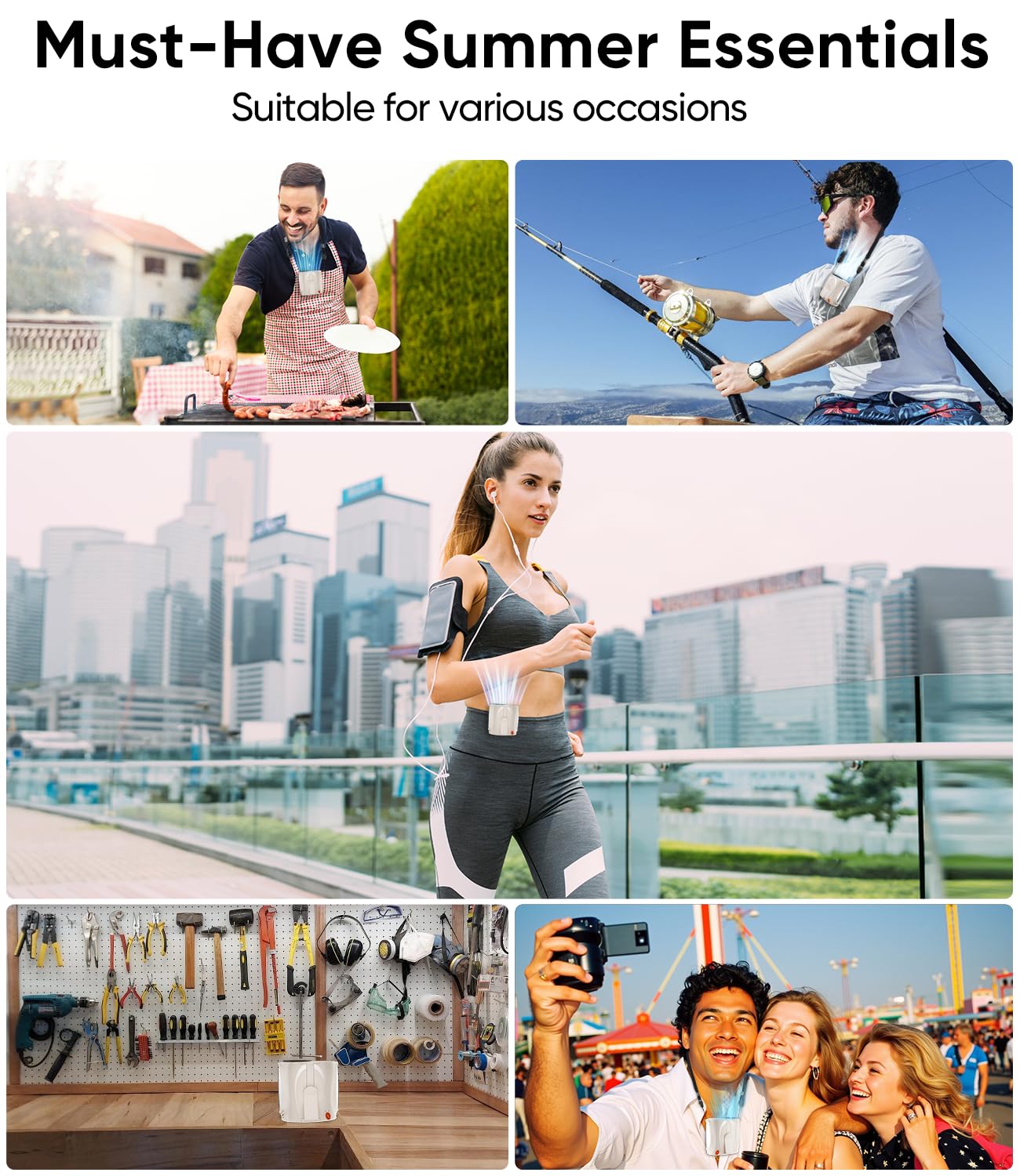 AI Portable Waist Fan, 6-Speed 16000RPM Strong Turbo Airflow, 40H Max Cooling Battery Powered Personal Fan Rechargeable, Hands-Free for Work, Outdoor, Travel, Gift for Women - Champagne