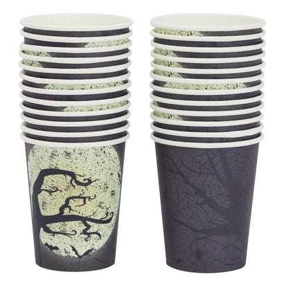 BLUE PANDA 144 Piece Halloween Dinnerware Set, Full Moon Night Sky Halloween Party Plates and Cups and Napkins Set for Spooky Gatherings and Witch Theme Parties (Serves 24)