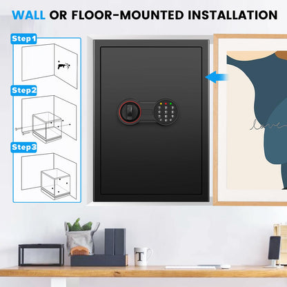 3.4 Cub Large Home Safe Fireproof Waterproof, Anti-theft Fireproof Safe Box with Digital Keypad, Spare Keys and Alarm System, Fire Safes for Home Document Money Valuables