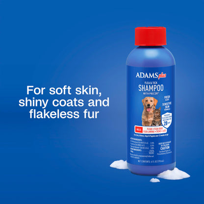 ADAMS Plus Flea & Tick Shampoo with Precor IGR for Cats, Kittens, Dogs & Puppies Over 12 Weeks Of Age, Sensitive Skin Flea Treatment, Kills Adult Fleas, Flea Eggs, Ticks, and Lice, 6 Ounces