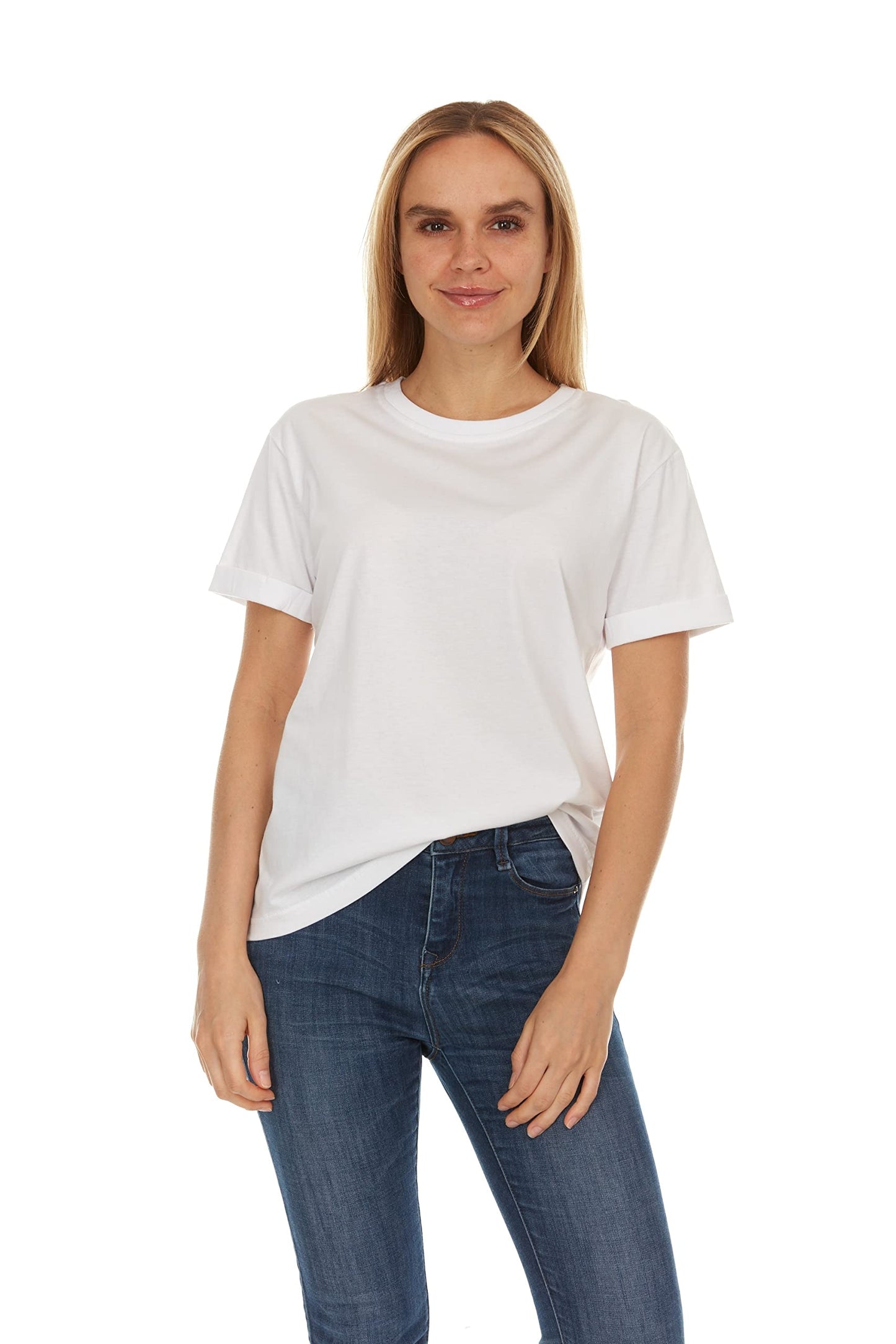 Brix Women's Short Sleeve T-Shirts Loose Fit Oversize Casual Cotton Comfort Crewneck Shirts. White