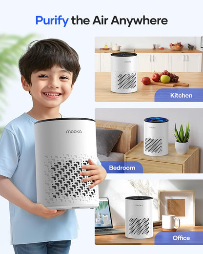 Air Purifiers for Bedroom Home, MOOKA HEPA Air Purifier for Home Pets with Fragrance Sponge for Smoke Dust Pollen Dander Odor, Small Air Cleaner with Sleep Mode Night Light Timer, KJ067L, White