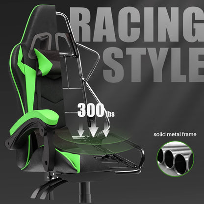 Bigzzia Gaming Chair, Ergonomic Video Game Chairs with Pillow and Lumbar Support, Racing Style Height Adjustable Computer Chair with 360°-Swivel Seat for Adults and Teens