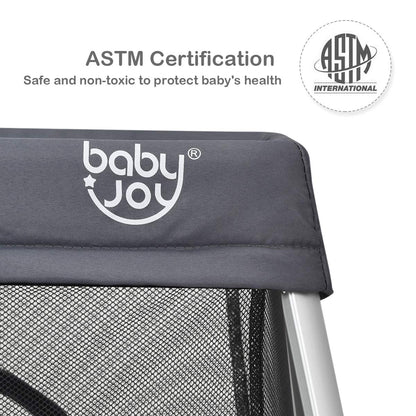 BABY JOY Baby Foldable Travel Crib, 2 in 1 Portable Playpen with Soft Washable Mattress, Side Zipper Design, Lightweight Installation-Free Home Playard with Carry Bag, for Infants & Toddlers (Grey)
