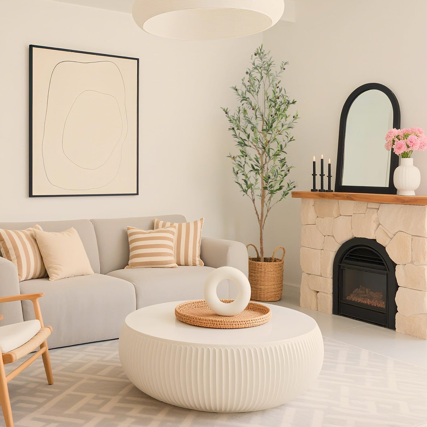 Bellacat Faux Olive Tree 7ft，Olive Trees Artificial Indoor with Natural Wood Trunk and Realistic Leaves and Fruits. 7 Feet(84in) Fake Olive Tree for Home House Office Décor.