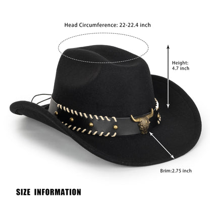 Women & Men Felt Western Cowboy Hat Classic Roll Up Brim Belt Buckle Cowgirl Fedora (M)