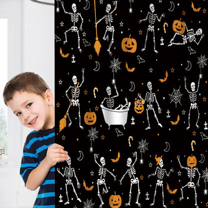 Atwqevon Halloween Shower Curtain, Ghost Shower Curtain Set, Black Fall Shower Curtains for Bathroom Decor, Spooky Shower Curtain Halloween Curtains, Waterproof Bathroom Curtain with Hooks 72"X72"