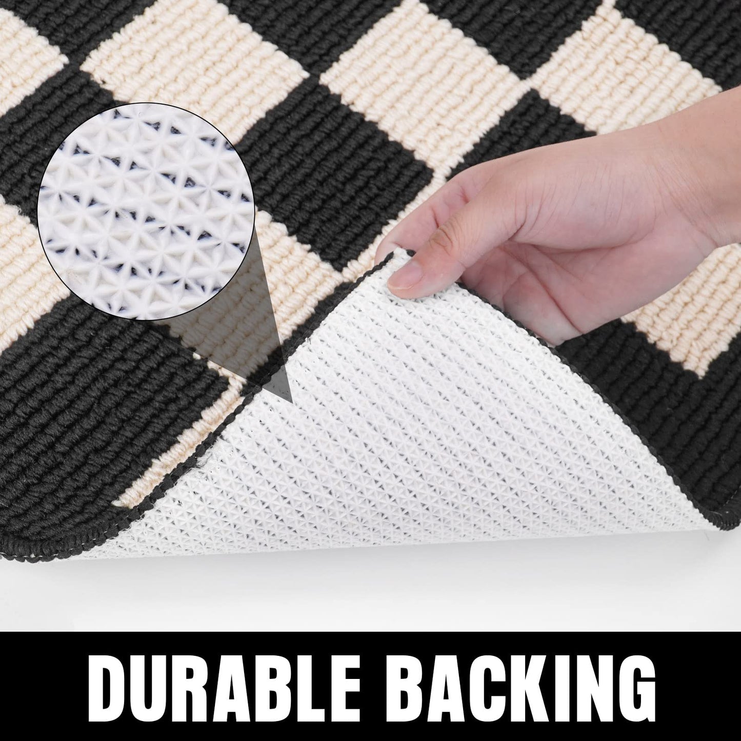 BOVEU Indoor Door Mat Front Door Rugs - 36"x24" Non Slip Washable Checkered Absorbent Entry Rug Inside Floor Mats for Entrance Black