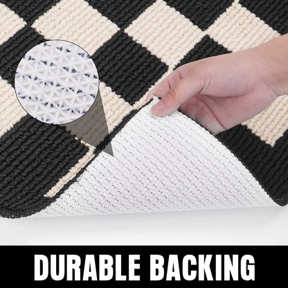 BOVEU Indoor Door Mat Front Door Rugs - 36"x24" Non Slip Washable Checkered Absorbent Entry Rug Inside Floor Mats for Entrance Black