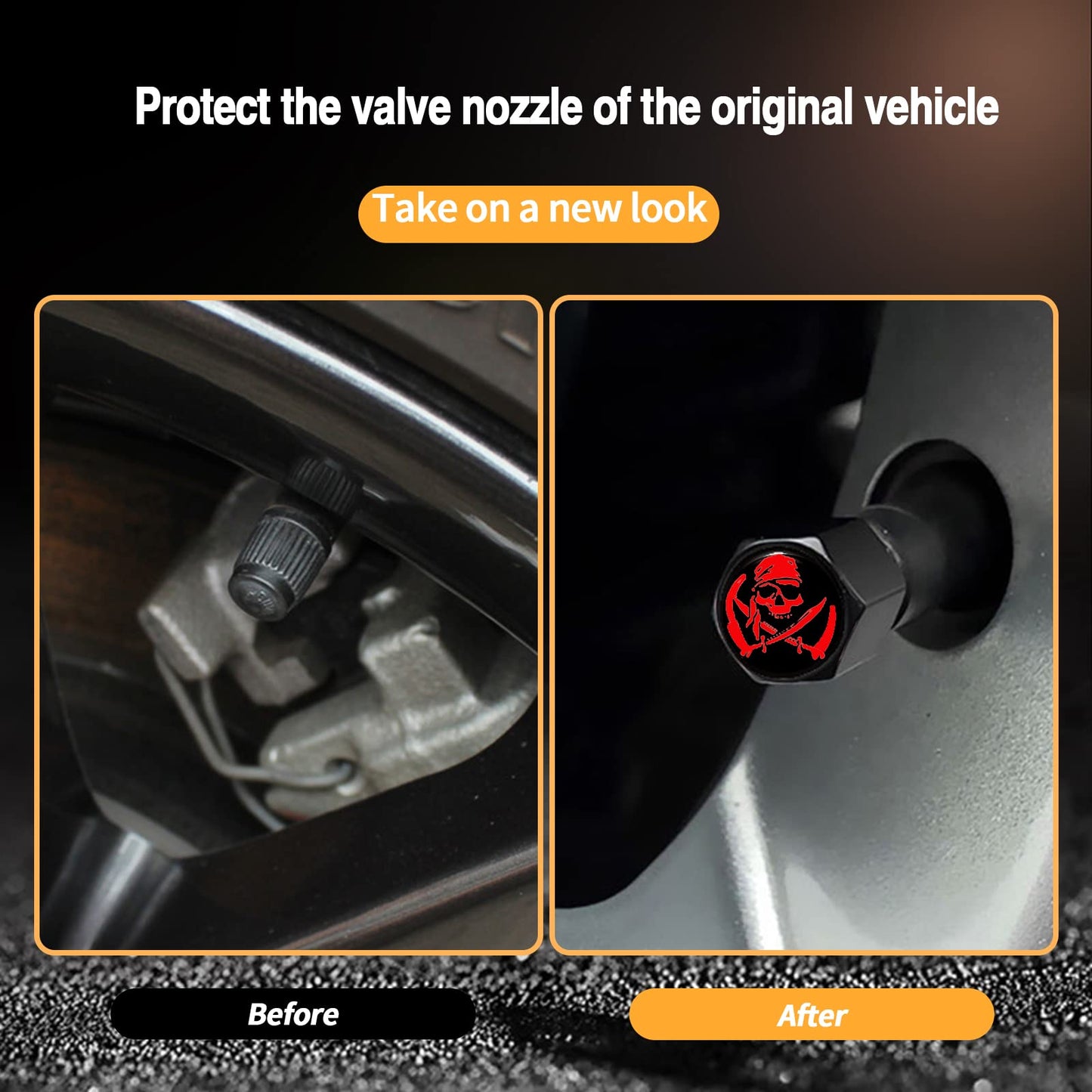 Ajxn 4 Pack Skull Car Wheel Tire Valve Stem Caps Airtight Dust Proof Covers Universal Tire Air Valve Caps for Cars, Trucks, Bicycles, Car Accessories for Men and Women (Red Scarf Skull #29)