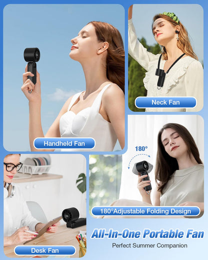 4 in 1 Handheld Portable Turbo Fan, 180° Foldable 6-Speed (1-100) Mini Fan, 5000mAh Rechargeable Battery Operated up to 15 Working Hours, LED Display Personal Cooling for Travel Indoor Outdoor Purple