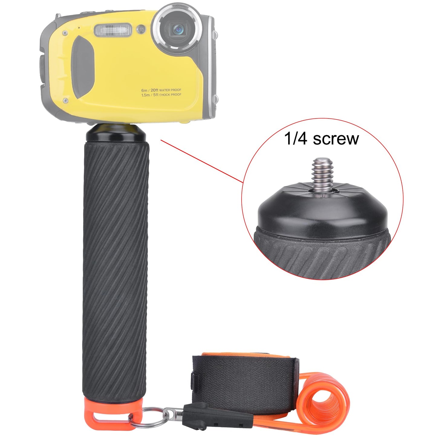 Action Camera Non-Slip Handler Floating Hand Grip Holder Mount + Steel-cored Safety Wrist Strap for GoPro Sony Insta360 Olympus Akaso Underwater Camcorder Diving Surfing Snorkeling Rafting Kayak Scuba
