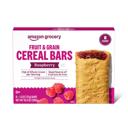 Amazon Grocery, Fruit & Grain Cereal Bars, Raspberry, 1.3 Oz, 8 Ct (Previously Happy Belly, Packaging May Vary)