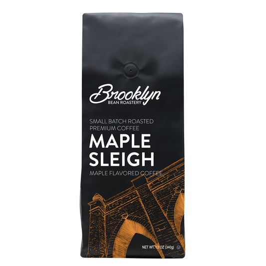 Brooklyn Beans Maple Sleigh 100% Arabica Craft Roasted Ground Coffee, Premium Maple Flavored Roast, 12 Oz Bag