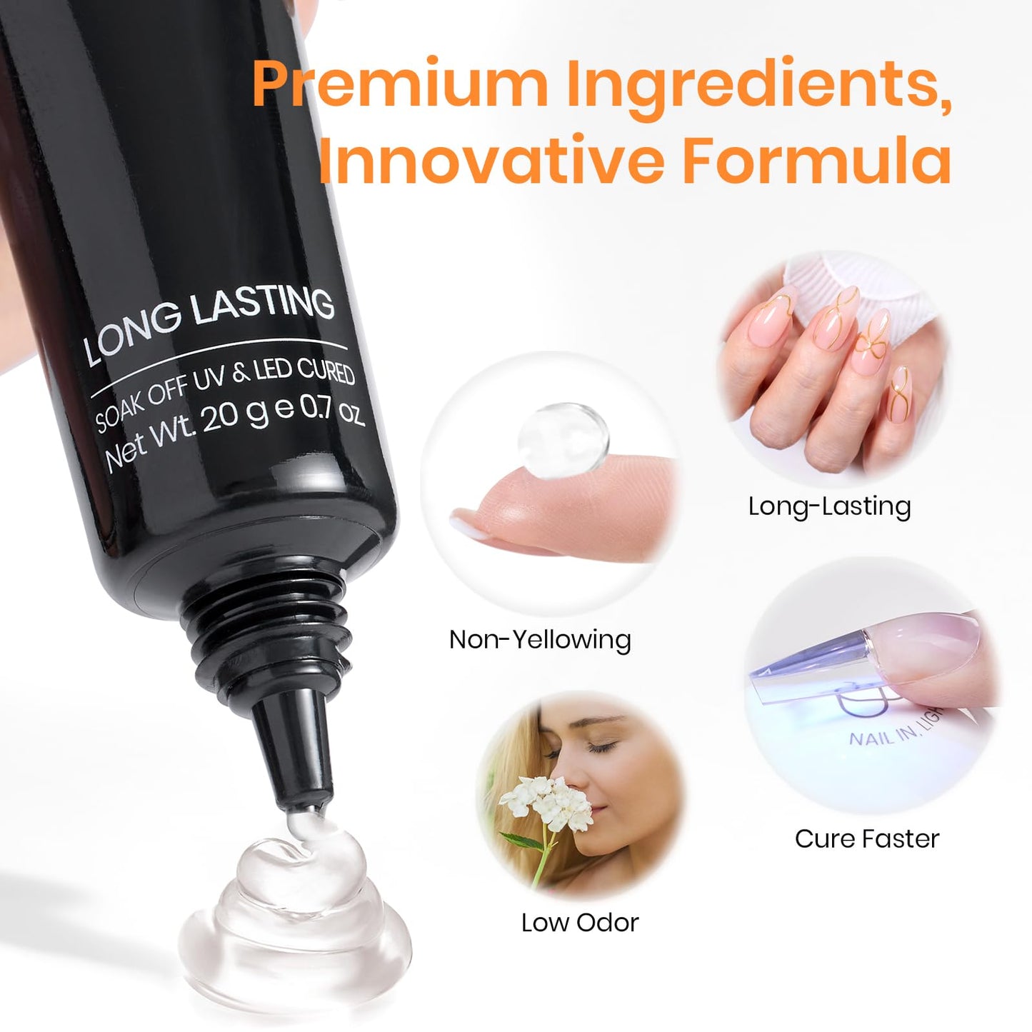 Beetles 2Pcs*20g Solid Nail Glue Gel, Tipex Soft Nail Tips Glue Super Strong for Acrylic Nails Extension Fake Nails Press On Nails, Fall Halloween Nails, U V Light Required