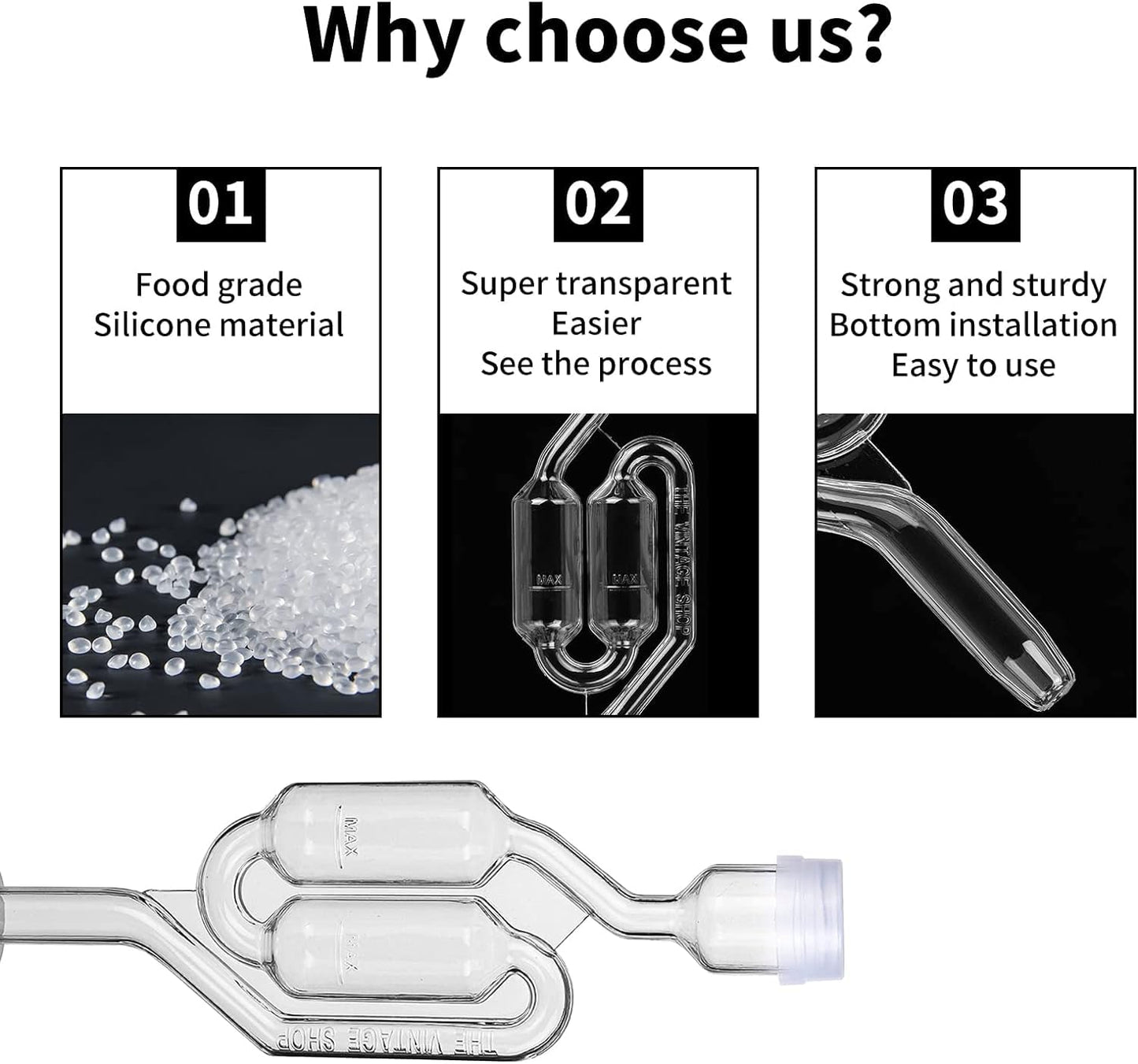 Bubble Airlock Set, 4 Airlocks for Fermenting, 4 Drilling #6 Stoppers and 8 Airlock Grommets, Used for Brewing Wine, Beer, Sauerkraut, Pickles, Etc. Fermentation Bubbler Airlock
