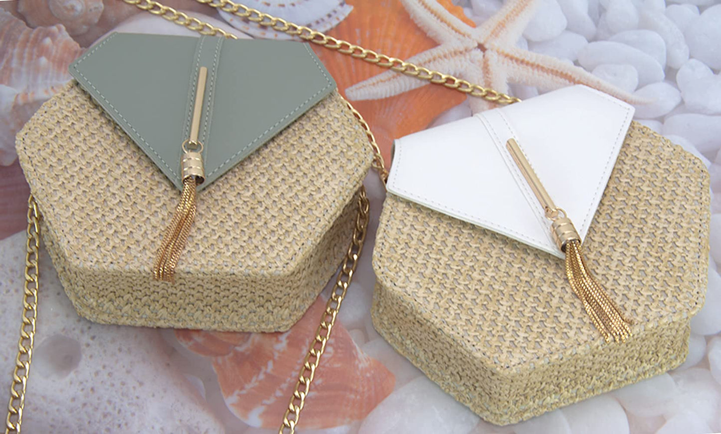 Bausweety Straw Crossbody Bag Summer Beach Shoulder Bag for Women