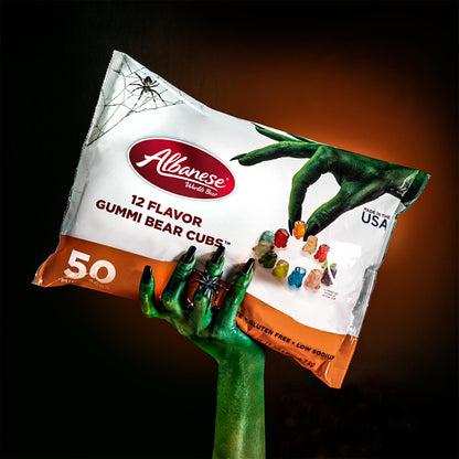 Albanese World's Best, Halloween 12 Flavor Gummi Bear Cubs®, 50-0.5oz Trick or Treat Bags of Halloween Candy