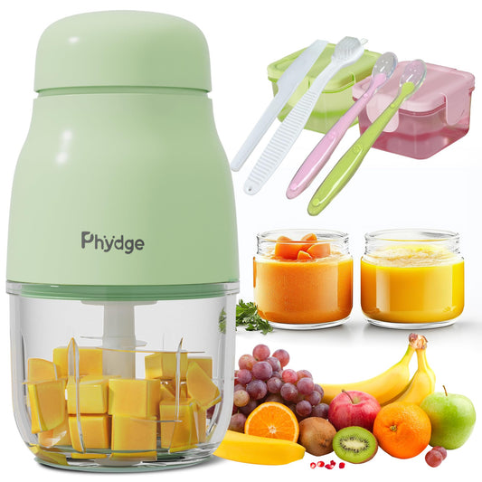 Baby Food Maker-Upgrade, Phydge Baby Food Blender with Baby Food Containers, Silicone Spoons, Easy to Clean, 10oz Baby Food Processor for Fruit, Vegetable, Meat