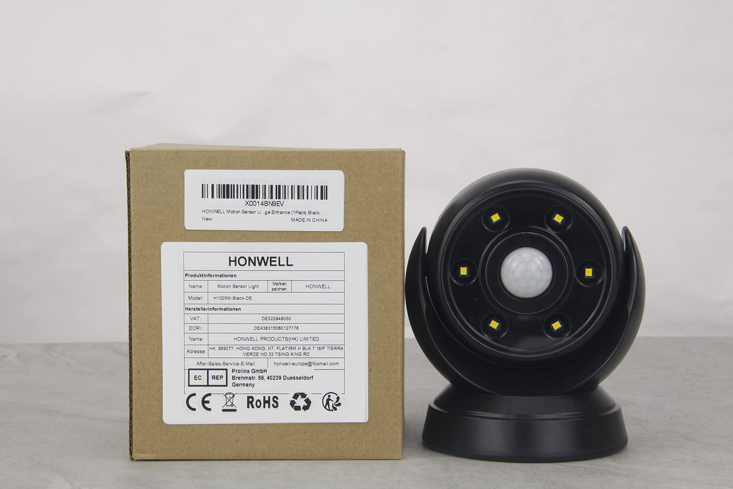 HONWELL Motion Sensor Light Indoor Outdoor, Wireless Waterproof LED Spotlight for Garden, Security With Battery Powered Porch Light for Stair Garage Entrance (1Pack) Black