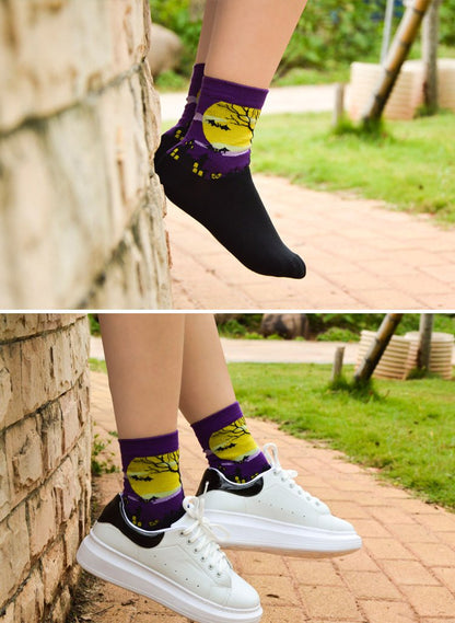 Wish Island Women's Halloween Gifts Pumpkin Bat Castle Socks Crew Casual Novelty Socks (Halloween - 5 pairs)