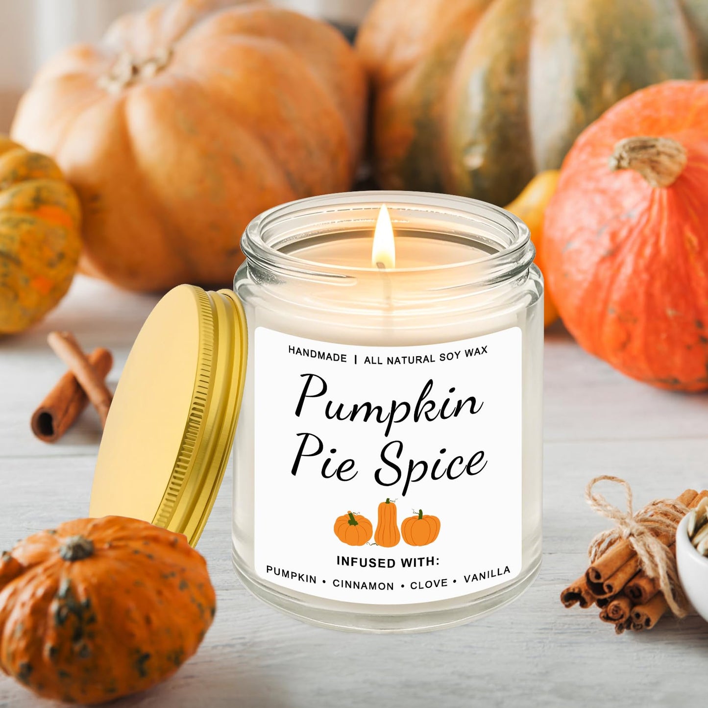 Homsolver Fall Candles, Pumpkin Cinnamon Spice Candle, Fall Candles Decorations for Home Gifts for Women Pumpkin Pie Spice Scented Candle Gifts