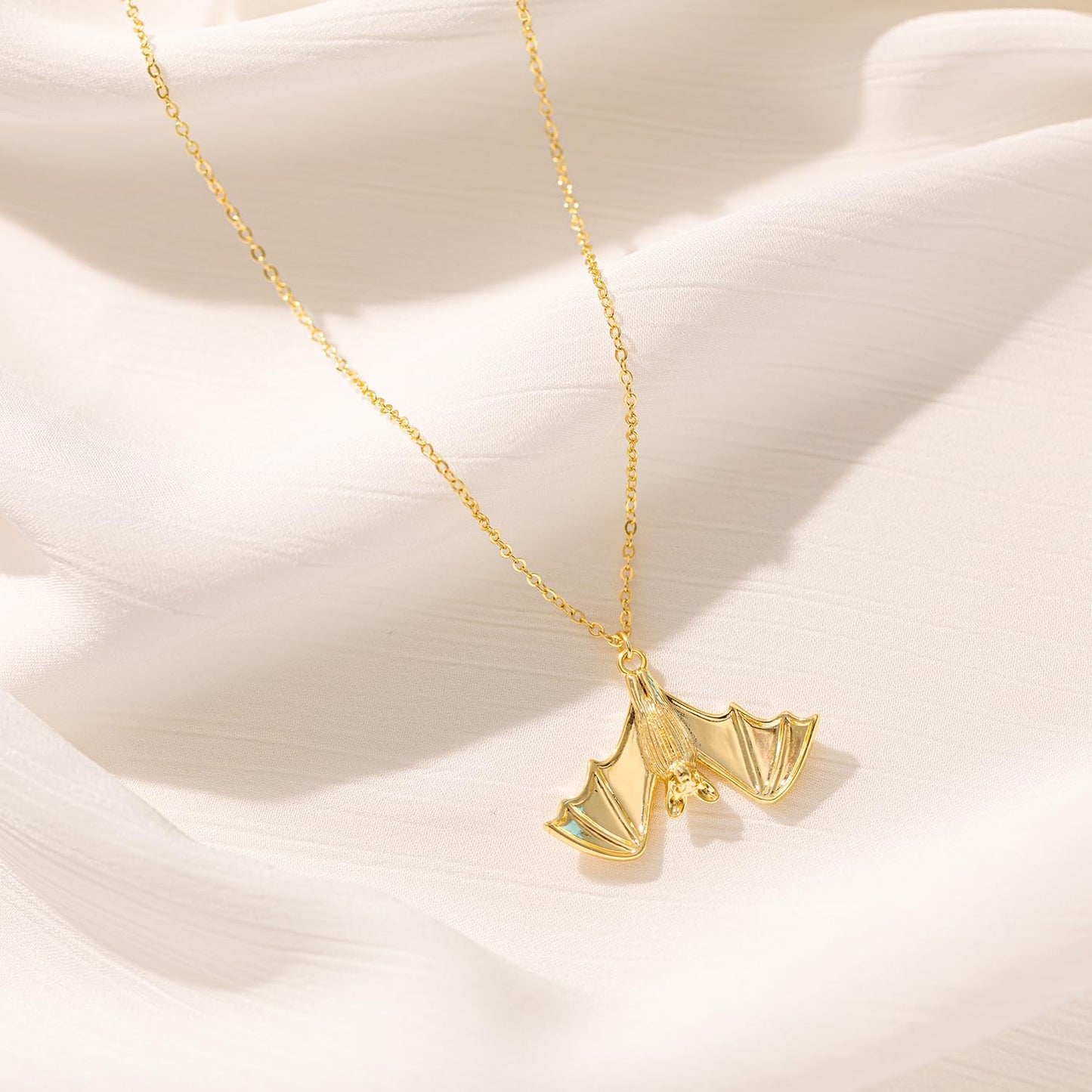 BSGRL Dainty Gold Necklace - 14K Gold-plated Big Flying Bat Animal Necklace for Women 16.5"+2"