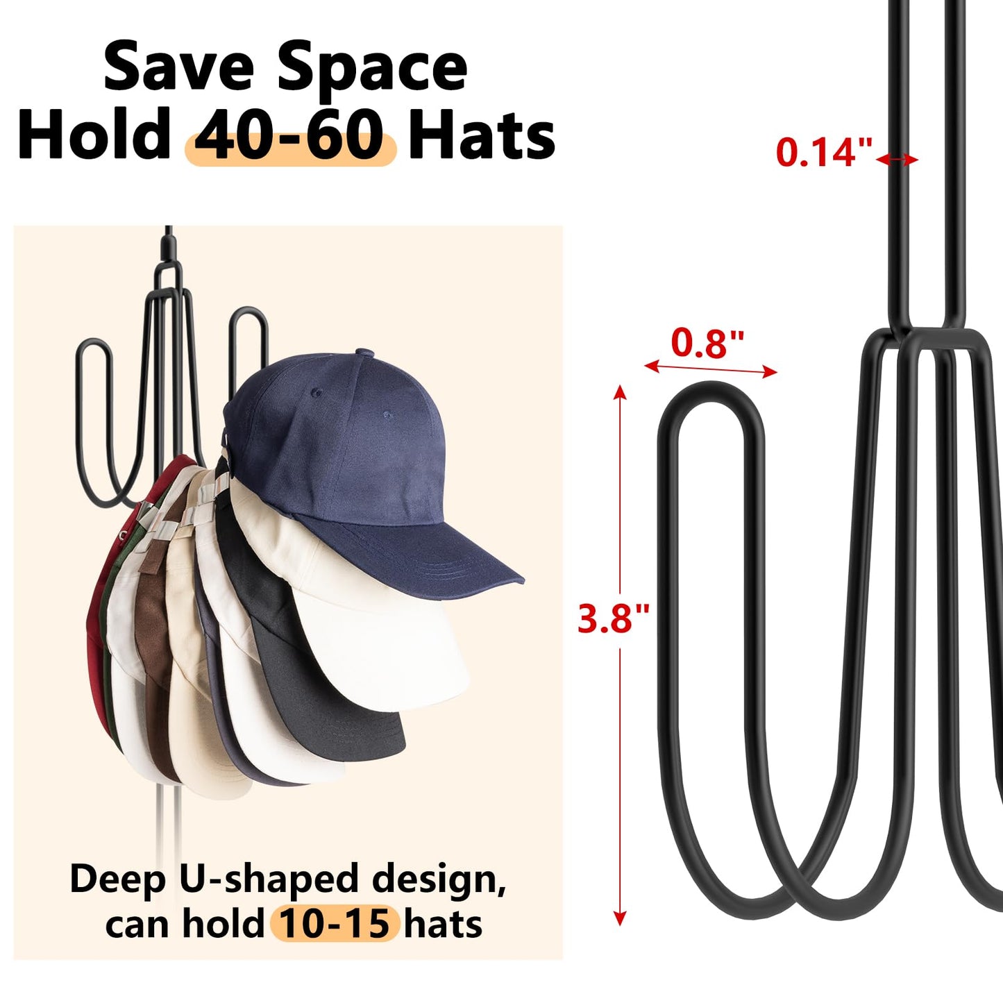 Hat Hangers for Closet, Stainless Steel Hat Organizer, Hat Racks for Baseball Caps, Cap Organizer for Baseball Caps, 1 Pack Brand: NANATI