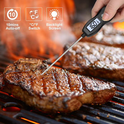 BRAPILOT Digital Meat Thermometer Backlight,Waterproof Instant Read Food Thermometer for Cooking Grilling BBQ Baking Liquids Beef Turkey (Black)