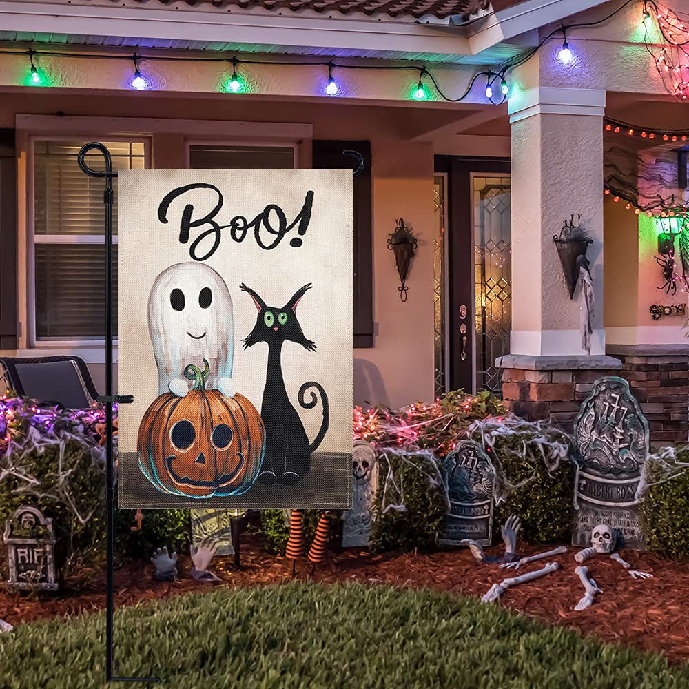 Hogardeck Halloween Garden Flag, Boo Garden Decorations Outdoor, Burlap Double Sided Vertical Halloween Porch Decor, Yard Flag Signs 12.5 x 18 Inches