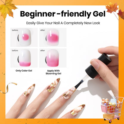 Beetles Blooming Gel - 15ml Clear Gel Polish Blossom Fall Halloween Nail for Spreading Effect Marble Natural Stone Watercolor Floral Print Soak off UV/LED Lamp Needed, Diy Nail Art Design Gift