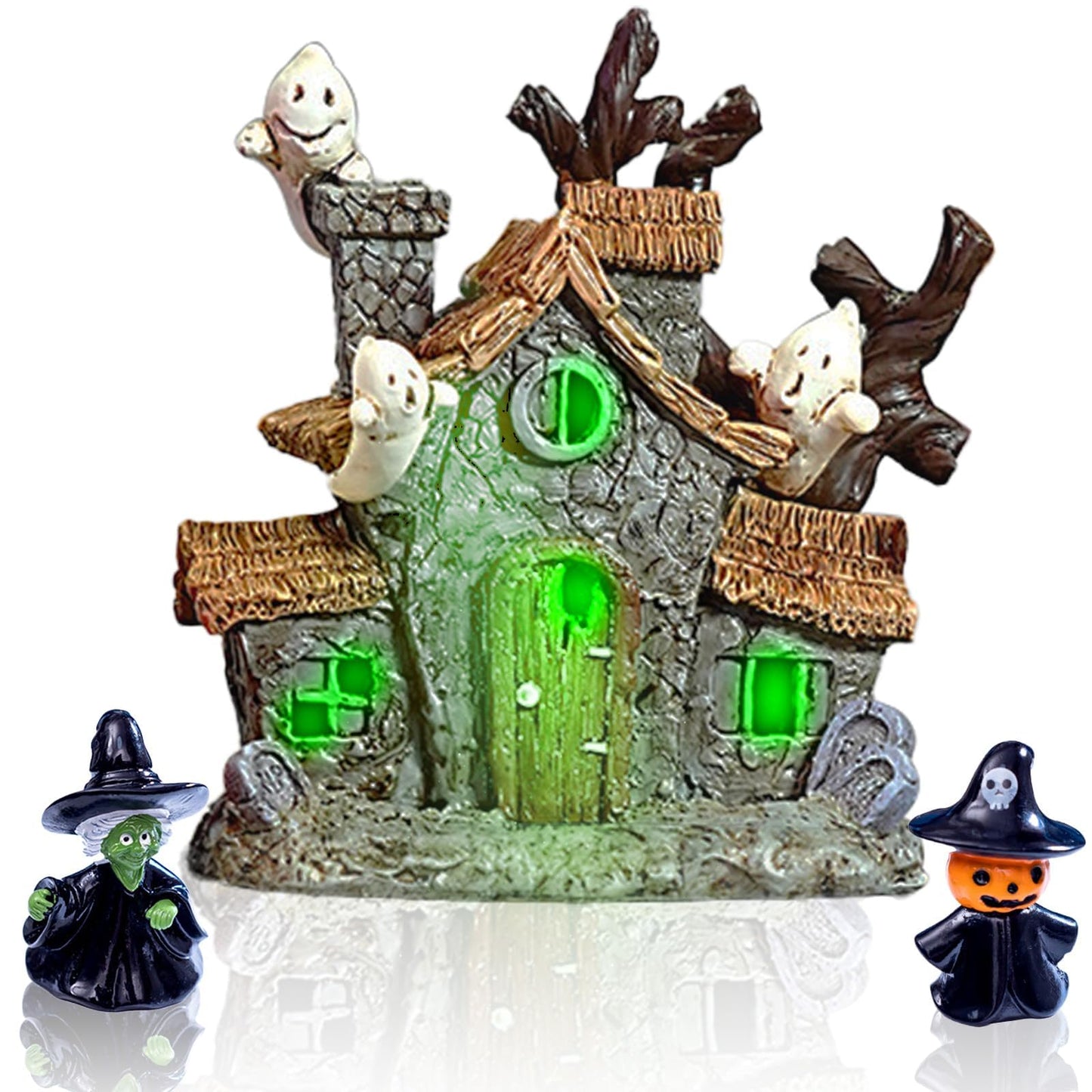 Warmtree Halloween Villages Decoration, Halloween Ghost House Resin Statue Ghosts Figurine Witch Decor for Table Outdoors Indoor Home Party Decor,5 Inch
