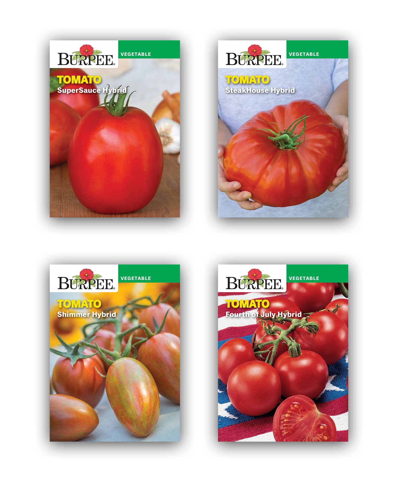 Burpee Best Starter Kit, SuperSauce, Fourth of July, Shimmer & Steakhouse, 4 Tomato Seed Packets, 4 Pots, 4 Coir Pellets & 4 Plant Markers