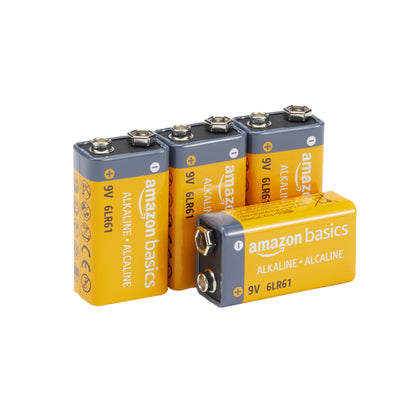 Amazon Basics 4-Pack 9V Alkaline Batteries, 5-Year Shelf Life - for Smoke/CO Detector, Electronics & Audio