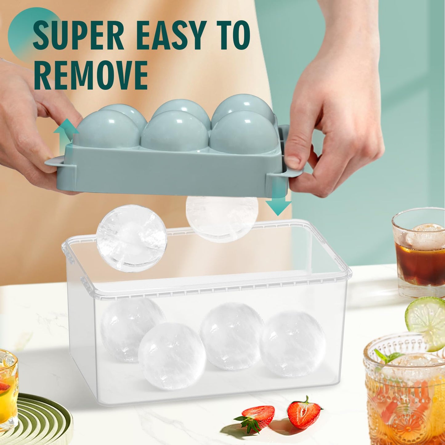 WIBIMEN Large Ice Cube Molds, Big Round Whiskey Ice Cube Trays for Freezer, Easy to Fill & Release, Whiskey Bourbon Cocktail(1.9In*6 Balls- Blue/2 Pack)