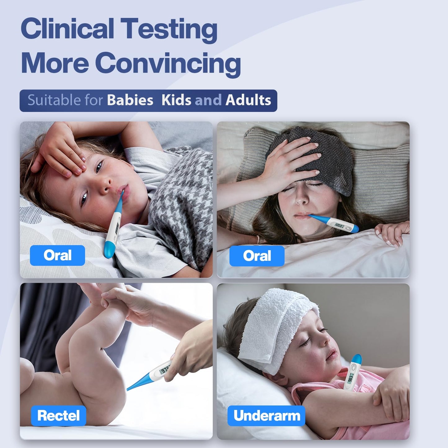 Boncare 10 Seconds Oral Thermometer for Adults and Kids - Accurate & Safe Rectal Thermometer for Baby with Fever Alarm, Digital Thermometer FSA HSA Eligible (Light Blue)