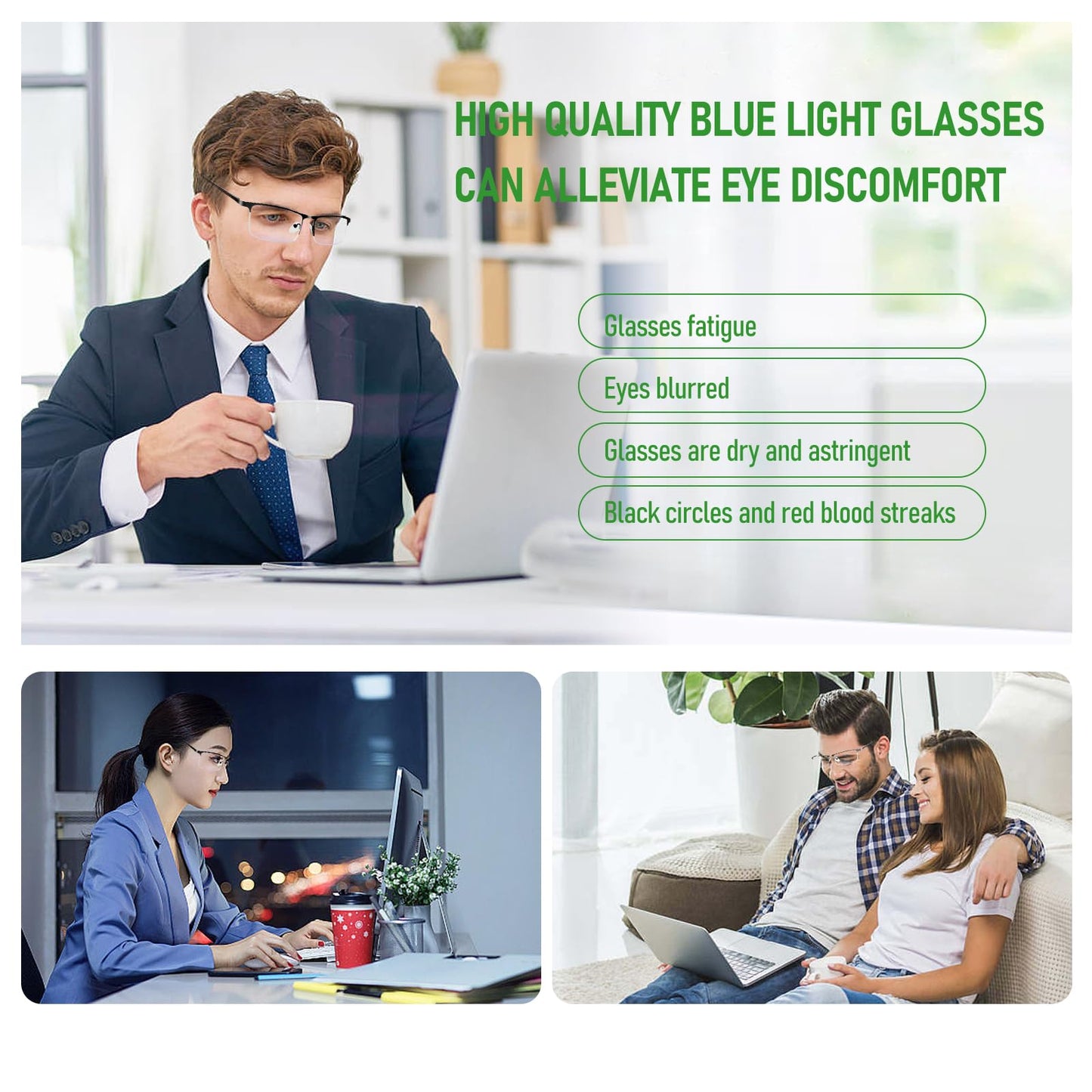 Anourney Blue Light Blocking Glasses, Lightweight Metal Half Frame Computer Reading/Gaming/TV/Phones Glasses,Filter UV Ray/Computer Glare with Spring Hinge Eyeglasses(2PCS Black)