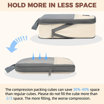 BAGAIL 6 Set Compression Packing Cubes for Travel, Compressible Packing Organizers Travel Accessories for Luggage Suitcase(6 Set, Beige)