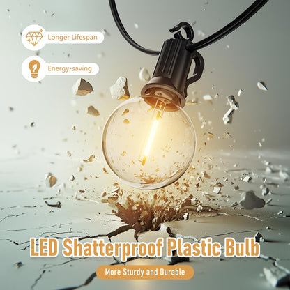 Brightown Outdoor String Lights - Waterproof Globe Patio Lights 30 Ft with 30 G40 Shatterproof LED Bulbs, Connectable Commercial Hanging Light for Backyard, Bistro, Porch, Cafe, Deck, Garden