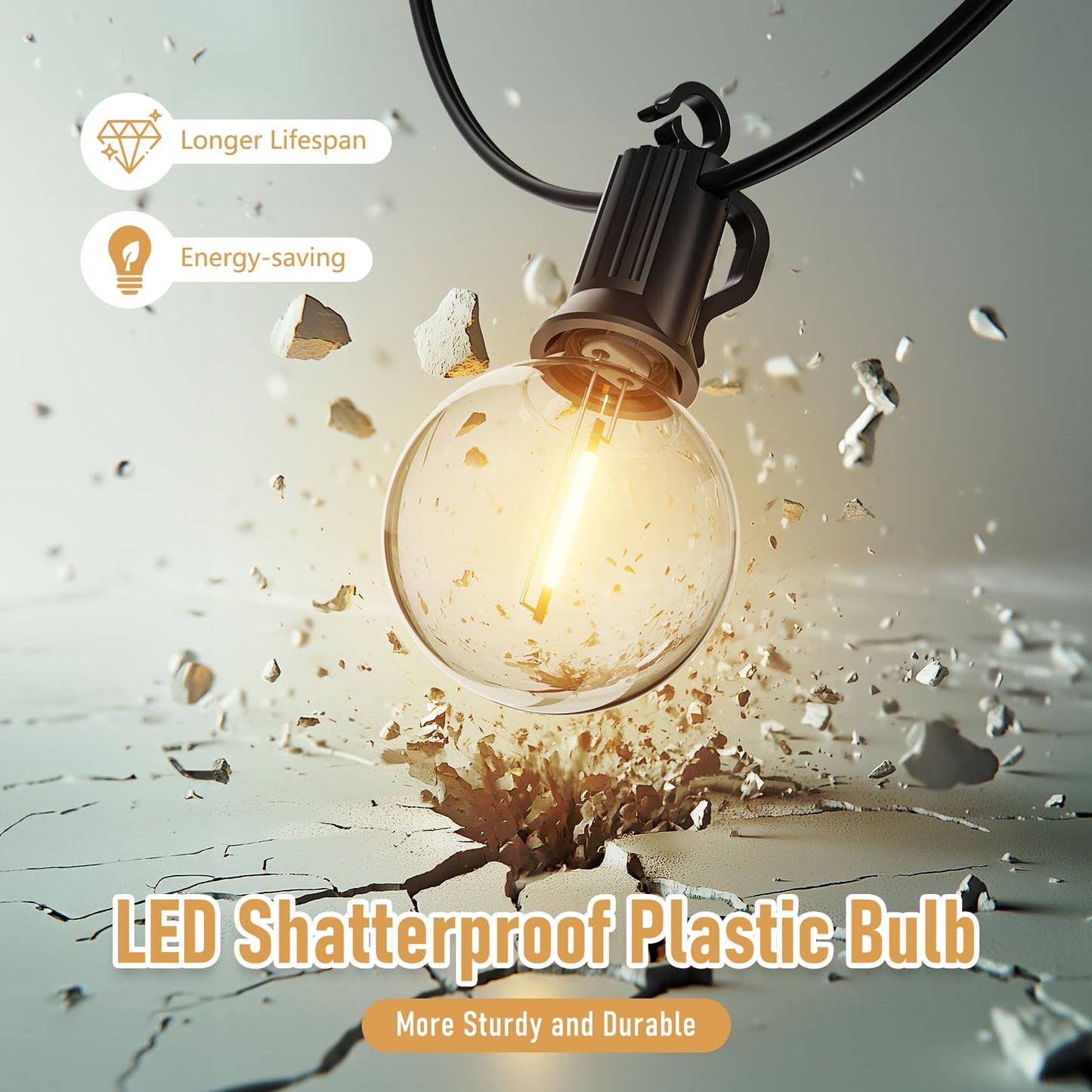 Brightown Outdoor String Lights - Waterproof Globe Patio Lights 30 Ft with 30 G40 Shatterproof LED Bulbs, Connectable Commercial Hanging Light for Backyard, Bistro, Porch, Cafe, Deck, Garden