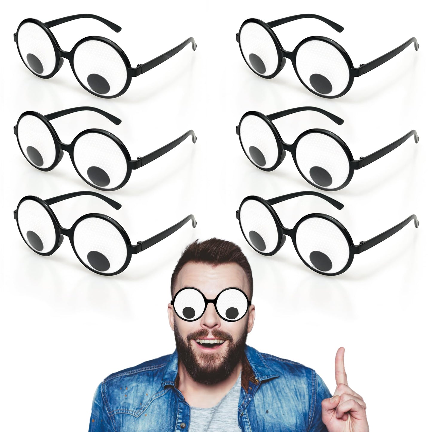 HOHAJIU Googly Eyes Glasses, Funny Glasses Pranks Toy, Novelty Shaking Giant Eye Glasses, Funny Costume Accessories for Dress Up Party, Halloween or Birthday Party Favors, Party Supplies （6PCS）