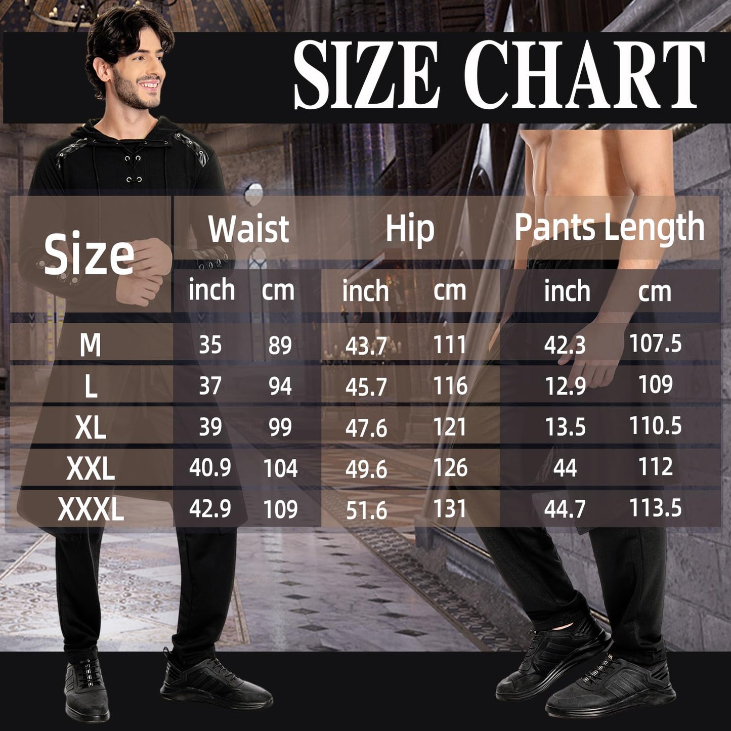 Adults Medieval Viking Steampunk Pants Mens Renaissance Gothic Trousers for Halloween Costume Black