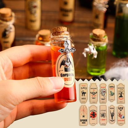 53 Pcs Halloween Mini Potion Bottles Set Including 12 Decorative Glass Bottles with Cork Stoppers 20 Creepy Apothecary Bottle Labels Stickers 20 Charms Pendants 1 String (5/10/15/20 ML,Classic)