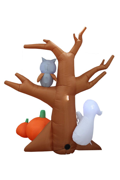 8 Foot Dead Tree with Owl, Ghost and Pumpkins