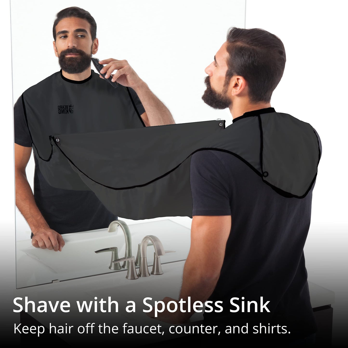 BEARD KING Beard Bib Apron - Shaving Set for Dad - As Seen on Shark Tank - Men's Hair Catcher for Shaving - Grooming Accessories, Black