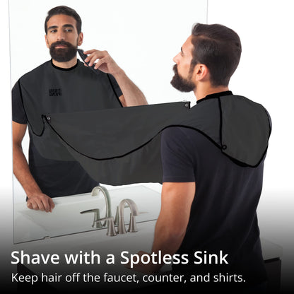 BEARD KING Beard Bib Apron - Shaving Set for Dad - As Seen on Shark Tank - Men's Hair Catcher for Shaving - Grooming Accessories, Black