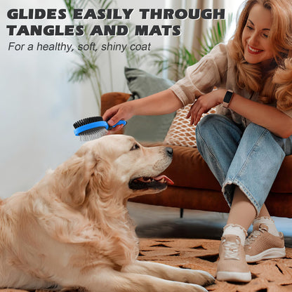 2PCS Pet Grooming Tools - Double-Sided Brush for Shedding and Bathing, Suitable for Short/Long Haired Dogs Cats and Horses, Deshedding Dog Brush, Mane & Tail Combs for Horses - Pet Supplies (Blue)