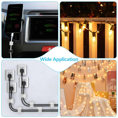 Abnii 100PCS Cable Clips, Adhesive Wire Clips Organizer Cord Clips Management, Cable Staples Outdoor Strong for Wall, Desk, Christmas Lights, String Lights, TV PC Ethernet Cable, Clear Small